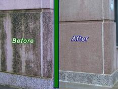 Before and after picture of commercial pressure washing in Maryland buildings